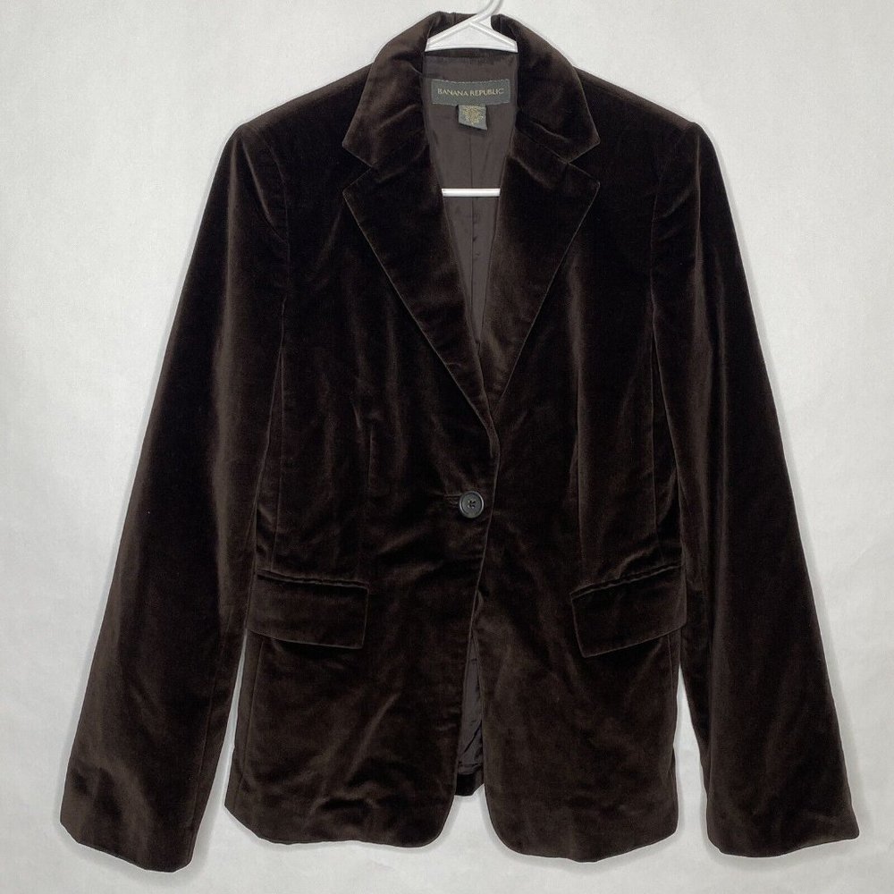 Banana Republic Size 4 Women's Velvet Blazer Jacket Chocolate Brown Soft Vintage